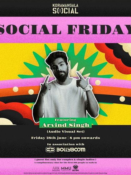 Another vibrant poster for my Social Friday residency, a massive treat for Bollywood lovers in Bangalore.