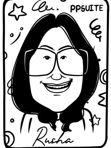 This black and white caricature, with added doodle elements, shows how I can customize portraits to match a fun and energetic personality.