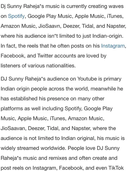 This part of the article highlights my music's reach on global platforms like Spotify, Apple Music, and JioSaavn, connecting with audiences worldwide.