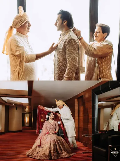 A collage showing the parents helping the bride and groom get ready, capturing the love and tradition passed down through generations.