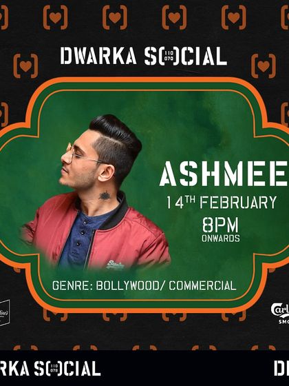 A poster for my Valentine's Day gig at Dwarka Social. I play a mix of Bollywood and commercial hits perfect for any celebration.