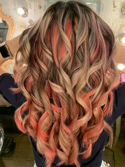 The back of the 'Peach Fuzz' hair, showing the beautiful blend of peachy and blonde tones.