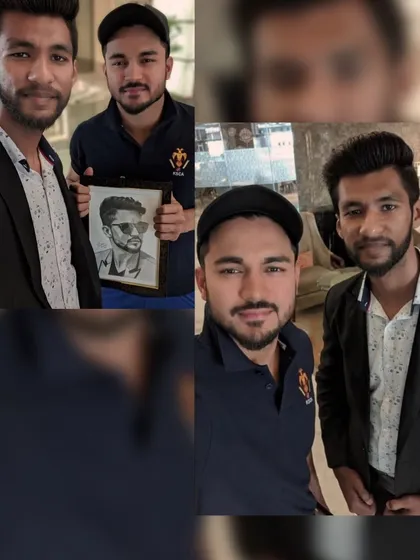 Meeting cricketer Manish Pandey and gifting him a personalized sketch. It's always a pleasure to connect with players through my art.