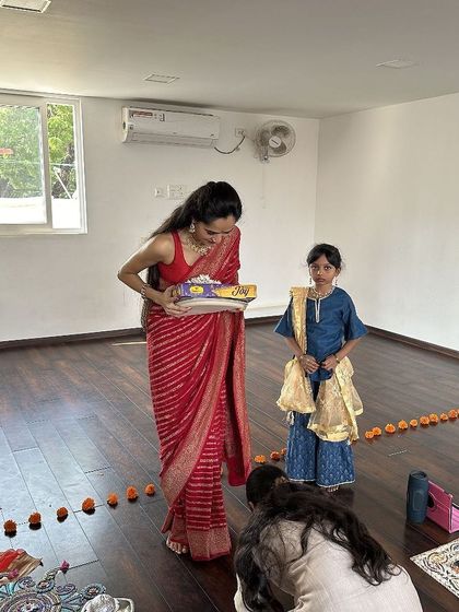 Celebrating Vijayadashami with my students. These cultural celebrations are an important part of life at the studio, connecting us to the roots of our art form.