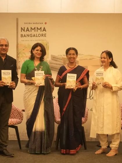 The key speakers and our hotel leadership team pose together at the "Namma Bangalore" book launch, marking a successful collaboration.