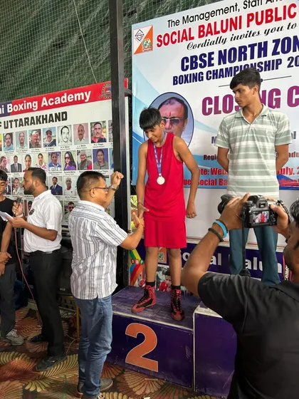 Another champion from our academy, Aditya, on the podium with his silver medal at the CBSE North Zone Boxing Championship. We provide a clear path for dedicated students to compete and win at major tournaments.