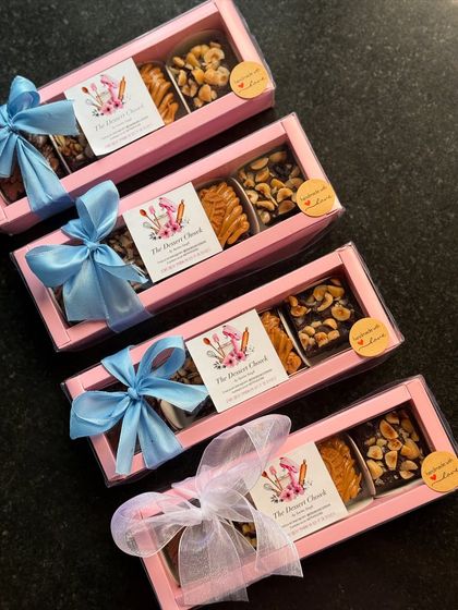More of my Rakhi edition brownie boxes, showing the different ribbon colors I use to customize them for my clients.