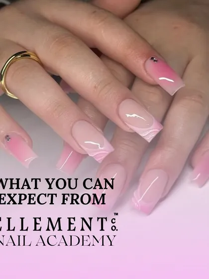 What can you expect from Ellement Co. Nail Academy? This image showcases a beautiful set of pink ombré nails, representing the high-quality work our students learn to produce.