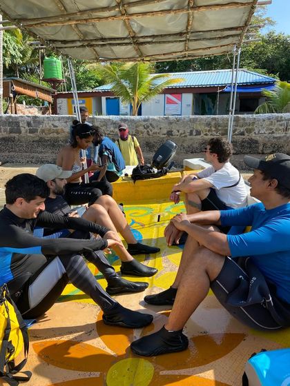 The group relaxing on the boat in the Andamans.
