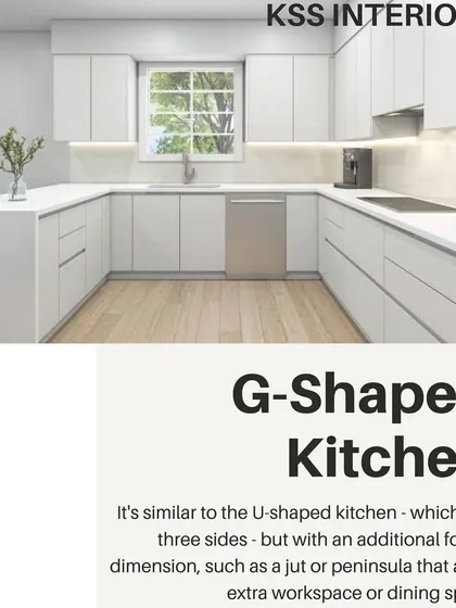 What is a G-shaped kitchen? This graphic explains how this layout adds a peninsula to a U-shaped kitchen, providing extra workspace or a dining area.