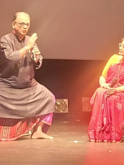 Guru Ratikant Mohapatra demonstrating a movement, sharing the nuances of the Odissi style passed down to him.