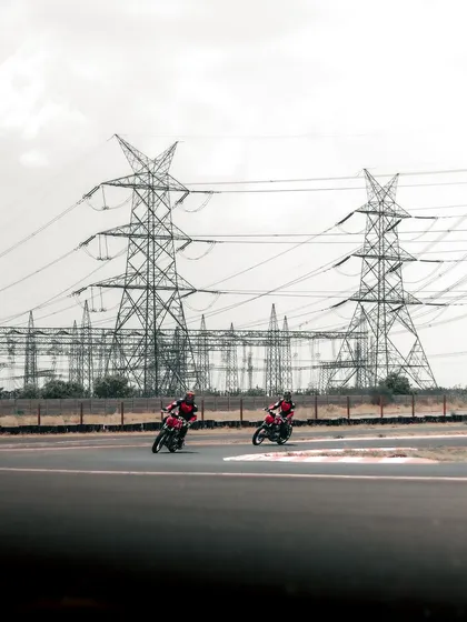 Two riders on GT 650s on the track together.
