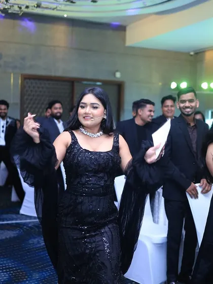 Leading the crowd in a dance train! It's so important to make everyone feel seen and part of the fun. These are the moments of pure, unscripted joy that make a wedding memorable.