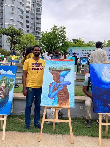 With my completed painting at the 'Ripples' art event.