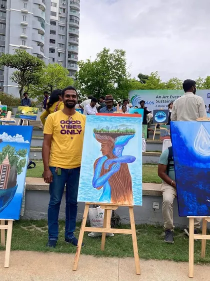 With my completed painting at the 'Ripples' art event.