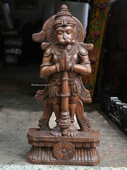 A full-length view of the 38-inch standing Hanuman statue, emphasizing its height and powerful stance.
