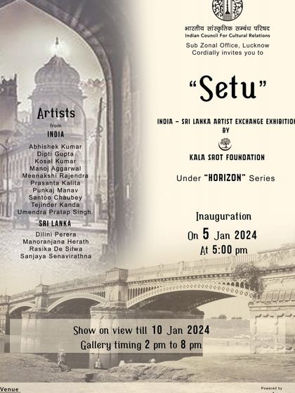The official poster for the "Setu" exhibition at Kalasrot Art Gallery in Lucknow. I was thrilled to be listed among such talented artists from both India and Sri Lanka.