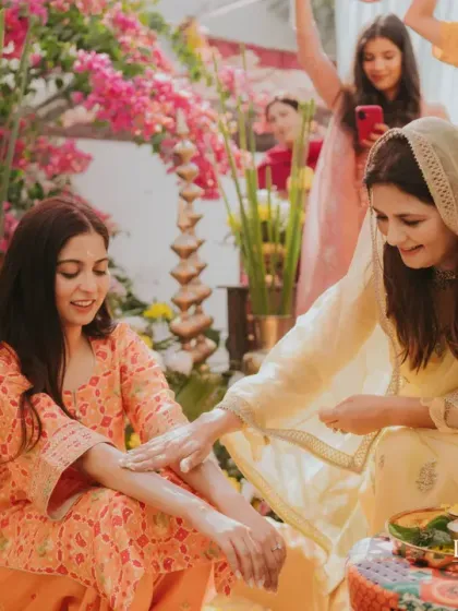 The bride's Haldi ceremony in an intimate backyard setting. I can transform any space into a beautiful venue for these personal family rituals, using lush florals and traditional elements.