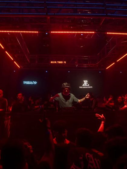 The view from the console in Nashik. I'm in my element, conducting the energy of a packed room under the glow of red lights.