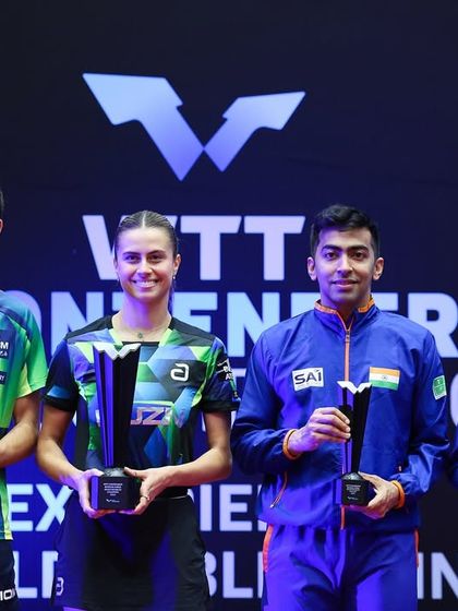 Our player Yashu on the podium after winning a silver medal in mixed doubles at the WTT Contender in Buenos Aires. Competing and winning against top international talent is our standard.