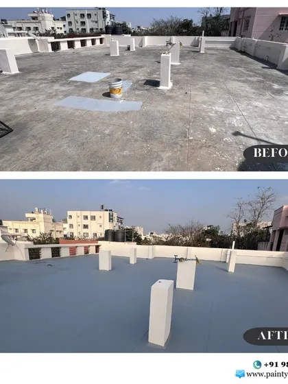 Protecting your home from Bangalore's weather is crucial. Here you can see a complete rooftop transformation where I applied a durable, weatherproof coating to prevent leaks and damage, leaving a clean and protected surface.