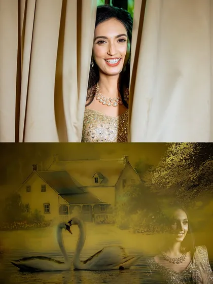 A creative collage with a playful peek-a-boo shot and an artistic double exposure.