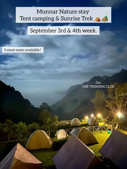 A poster for my Munnar Nature Stay, highlighting the tent camping and sunrise trek experience.