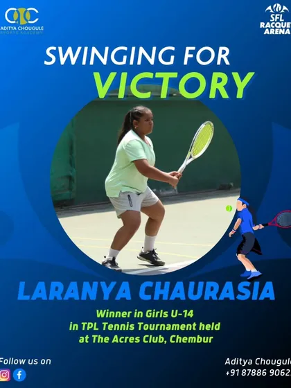 Celebrating Laranya Chaurasia, winner in the Girls U-14 category at the TPL Tennis Tournament. Her victory is a result of consistent hard work and focused training.