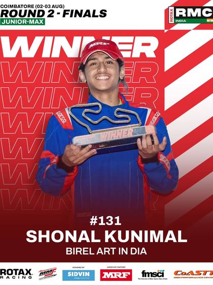 Shonal Kunimal of Birel ART India, the Junior Max winner from Round 2 of the 2025 National Championship.
