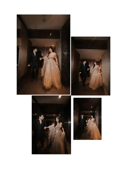A series of candid shots capturing the couple walking hand-in-hand, full of energy and excitement.
