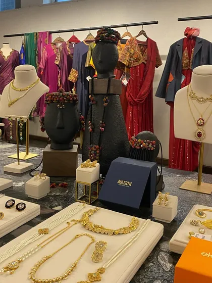 Another view of the stunning jewellery and fashion on display at the event for Aulerth and Medha. I work to create beautiful, shoppable displays that are both artistic and effective.