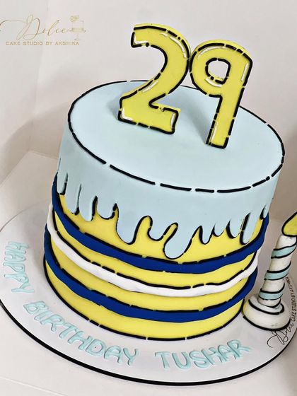 Our take on the viral comic cake trend. This fondant cake is designed to look like a 2D cartoon drawing, with bold black outlines that create a fun, surreal effect.