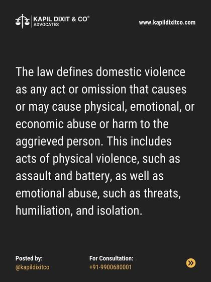 This graphic reiterates the legal definition of domestic violence, covering physical assault, emotional abuse like threats, and isolation.