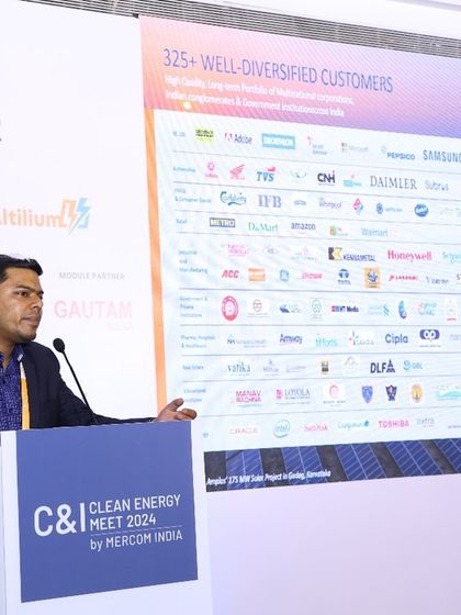Our representative showcases our diverse portfolio of over 325 C&I customers at the Mercom C&I Clean Energy Meet, highlighting our extensive experience across various industries.