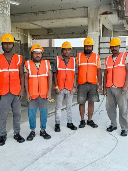 My dedicated construction team on site. Dressed in full safety gear, they are the backbone of Maze Concept Build, committed to quality and safety.
