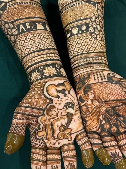 A heartwarming baby shower design celebrating the parents-to-be. This custom piece includes a portrait of the expecting mother and playful elements like the alphabet blocks spelling "ABC".