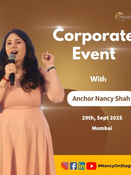 An event poster for a corporate event I hosted in Mumbai, showcasing my specialization as a corporate emcee.