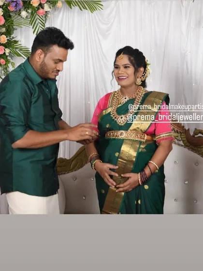 Jewellery is for all of life's celebrations. This lovely mom-to-be is celebrating her baby shower (Vallaikappu) in one of my traditional temple jewellery sets, looking absolutely radiant.