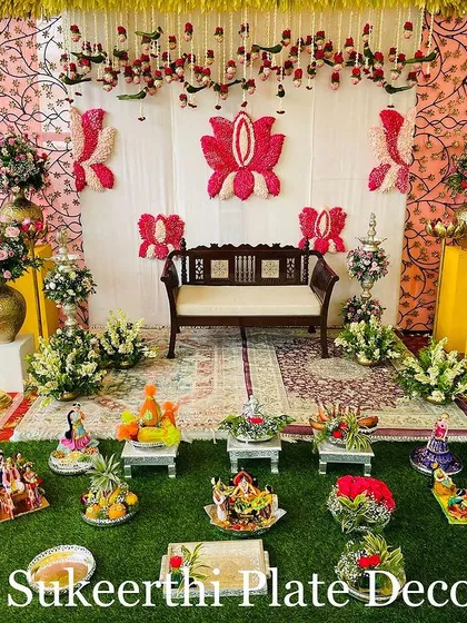 A beautiful puberty ceremony setup in Jayanagar, Bangalore. The outdoor setting with the traditional decor and my platter arrangements created a wonderful atmosphere.