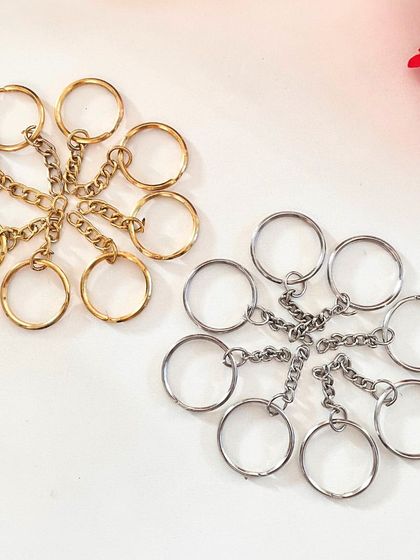 I also supply basic keyring hardware. These simple rings with chains are the foundation for creating your own beautiful macramé keychains.