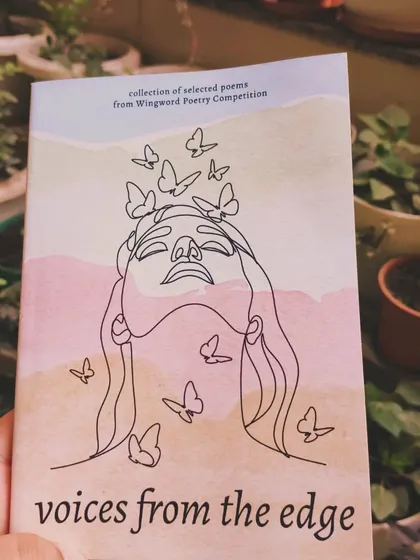 The cover of 'voices from the edge', an anthology featuring a collection of selected poems from the Wingword Poetry Competition.