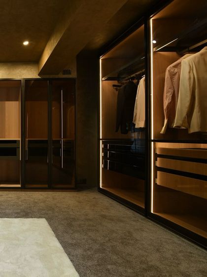 Further details from the Gala showroom, emphasizing the tactile beauty of the architecture, the curated displays, and the luxurious walk-in closet mockups.