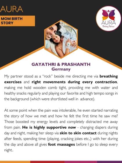 A partner's role is transformative. Gayathri's story beautifully captures how her husband became her rock during labor, using breathing exercises and comfort measures we practiced. This is the kind of active, involved support I coach partners to provide, making them true birth room heroes.