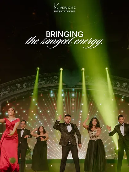 Bringing the Sangeet energy! A group performance with friends and family, perfectly choreographed and lit to create a high-impact moment on stage.