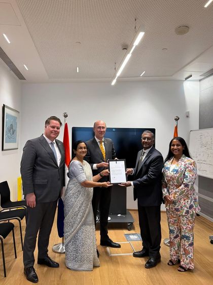 Receiving the certificate for the Indo-Dutch Centre of Excellence from Mr. Michiel van Erkel, Agriculture Counsellor for India and Sri Lanka. A proud moment for the entire AgroTIE team.