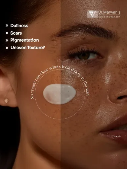 Many skin concerns like deep pigmentation, scars, and uneven texture are locked beneath the surface, where topical creams cannot reach. Our medical-grade chemical peels are designed to work at a deeper level to correct these issues and reveal healthier, clearer skin.