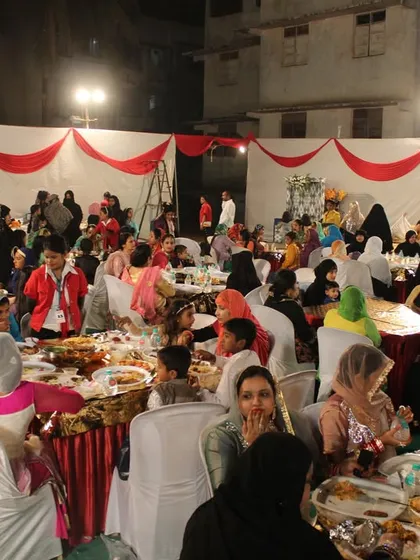 A wonderful gathering of family and friends enjoying the wedding feast. We take pride in creating an environment where guests can relax and savor the food and the company.