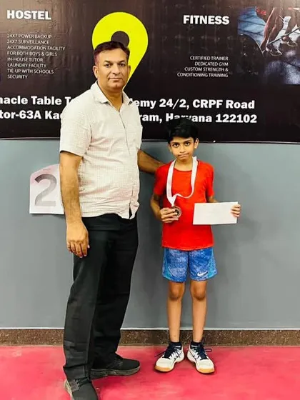Celebrating another win. Here is Keshava Vasudev after securing the 2nd position in the Pinnacle Open Table Tennis Tournament 2024. Consistent participation in tournaments is key to growth.