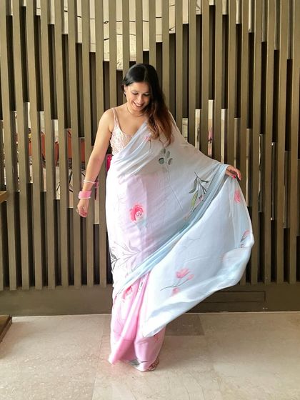 A closer look at the custom-printed saree for the Roka. The lightweight georgette fabric and delicate print make it an easy-to-wear yet beautiful option for family members.