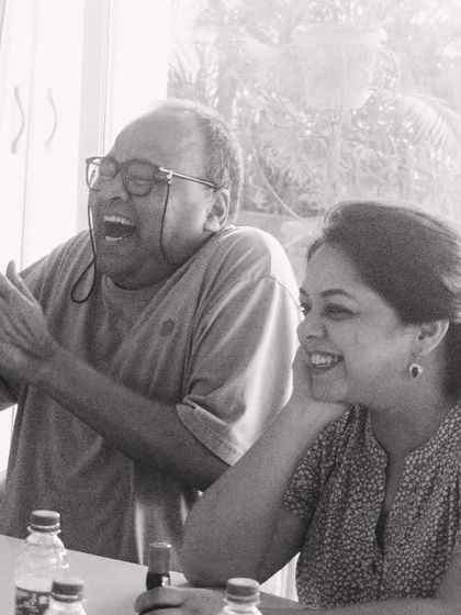 A candid moment of laughter on the set of 'Pune Highway' with director Rahul da Cunha. The creative process is built on such moments of connection and shared joy.
